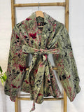 Luscious Luxurious Hip Length Shawl Collar Kimono Printed Velvet Jacket