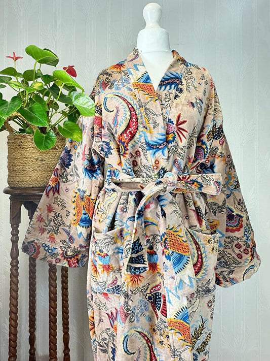 Luxury Velvet House Robe Unisex Kimono Rich Beige Black Blue Orange Red
