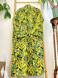 Luxury Velvet House Robe Unisex Kimono Yellow Green Forest Leaves