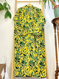 Luxury Velvet House Robe Unisex Kimono Yellow Green Forest Leaves