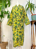 Luxury Velvet House Robe Unisex Kimono Yellow Green Forest Leaves