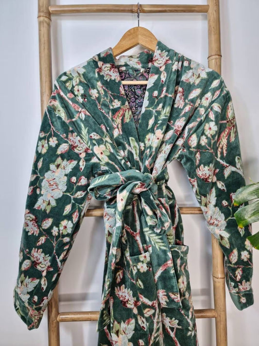 Luxury Velvet House Robe Unisex Kimono Autumn Winter Christmas Gift Elegant Royal Emerald Green