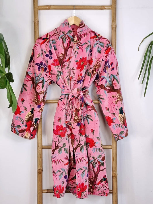 Luxury Velvet House Robe Unisex Kimono Elegant Royal Baby Pink Crush Lover