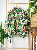 Velvet Boho Bomber Quirky Jacket White Green Hue Monkey Jungle Tropical