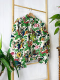 Velvet Boho Bomber Quirky Jacket White Green Hue Monkey Jungle Tropical