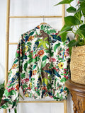 Velvet Boho Bomber Quirky Jacket White Green Hue Monkey Jungle Tropical
