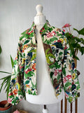 Velvet Boho Bomber Quirky Jacket White Green Hue Monkey Jungle Tropical