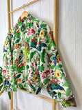 Velvet Boho Bomber Quirky Jacket White Green Hue Monkey Jungle Tropical