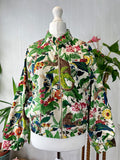 Velvet Boho Bomber Quirky Jacket White Green Hue Monkey Jungle Tropical