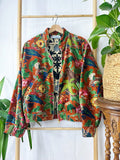Velvet Boho Bomber Quirky Jacket Rust Orange Green Hue Monkey Tropical