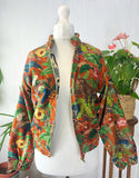 Velvet Boho Bomber Quirky Jacket Rust Orange Green Hue Monkey Tropical