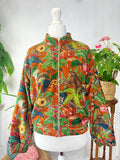 Velvet Boho Bomber Quirky Jacket Rust Orange Green Hue Monkey Tropical