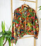 Velvet Boho Bomber Quirky Jacket Rust Orange Green Hue Monkey Tropical