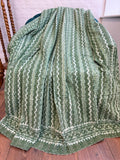 Kantha Stitch Cotton Reversible Bed/Sofa Throw King Size OLIVE GREEN WHITE