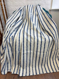 Kantha Stitch Cotton Reversible Bed/Sofa Throw King Size DARK BLUE CREAM
