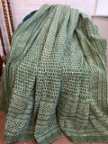 Kantha Stitch Cotton Reversible Bed/Sofa Throw King Size FOREST GREEN OFF WHITE