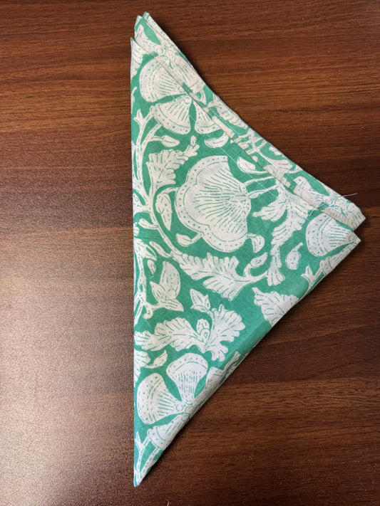 Cotton Napkins (Set of 24 Pcs) GREEN WHITE FLORAL PATTERN