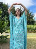 Pure Cotton Kaftan Long Dress Indian Blockprint Boho Summer Kimono Floral Beach Coverup  Overall