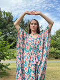 Pure Cotton Kaftan Long Dress Indian Blockprint Boho Summer Kimono Floral Beach Coverup Overall