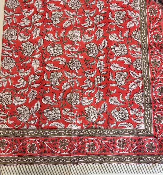 Cotton Autumn Winter Table Cover |RED WHITE FLORAL