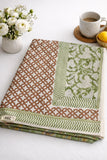 Cotton Autumn Winter Table Cover |TERRACOTTA GREEN OFF WHITE