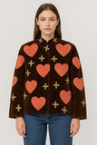 Velvet Suzani Love Artisan Hand Embroidered Short Jacket | Autumn Winter Boho Gypsy | Luxury Special Brown Peach Orange Heart
