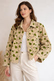 Velvet Corduroy Jacket with Intricate Thread Embroidery Brown with Light Khaki Forest Green