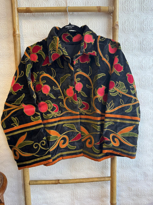 Velvet Bolero Open Jacket with Threaded Embroidery Black Orange Red Yellow Green