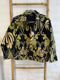 Velvet Bolero Open Jacket with Threaded Embroidery Green Chalk Floral GOLd Yellow Black