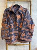 Velvet Bolero Open Jacket with Threaded Embroidery Teal Blue Brick Orange