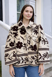 Velvet Bolero Open Jacket with Threaded Embroidery Cream Egret Black