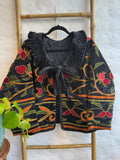 Velvet Bolero Open Jacket with Threaded Embroidery Black Red Yellow Orange