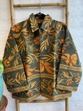 Suzani Hand Embroidered Unisex Bolero Short Jacket Boho Gypsy Crewel Special Love Gift | Bottle Green Sunset Orange