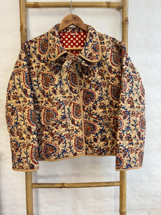 Cotton quilted open jacket Beige Brown Red
