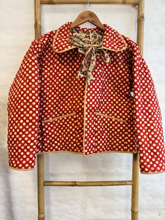 Cotton quilted open jacket Beige Brown Red