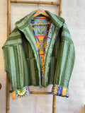Cotton quilted open jacket Forest Green Multi Color