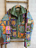 Cotton quilted open jacket Forest Green Multi Color