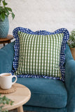 Cotton Cushion Cover :Blue Green White Checkers