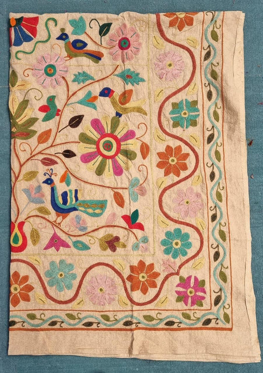 Suzani Handmade Elegant Sofa Bed Throw | Quirky Colours Summer Spring Beige Hues Taupe Pink Floral