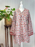 Night Shirt Luxury Soft Cotton Indian Hand Block Spring Pastel White Pink Botanical Floral Lounge Sleepwear Nightdress Girls