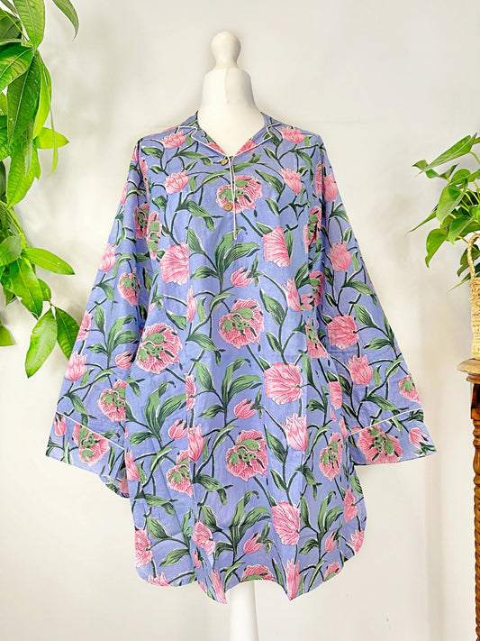 Night Shirt Luxury Soft Cotton Indian Hand Block Lavender Pink Floral Lounge Sleepwear Nightdress Girls Pyjama Party Bridesmaid Hens
