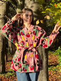 Suzani Hand Embroidered Short Waffle Jacket Cosy Open Coat |