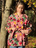 Suzani Hand Embroidered Short Waffle Jacket Cosy Open Coat |