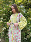 Pure Cotton Handprinted House Kimono| Contrast Stripe|