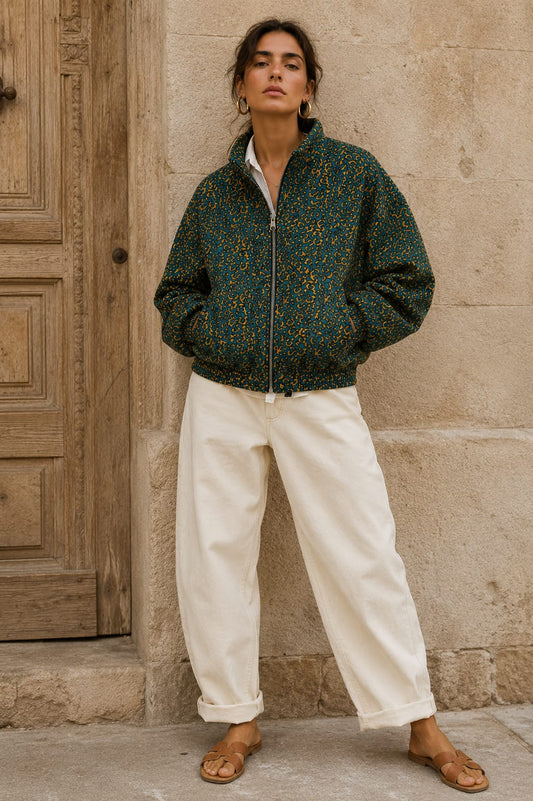 Luxury Velvet Boho Bomber Jacket | Olive Mustard