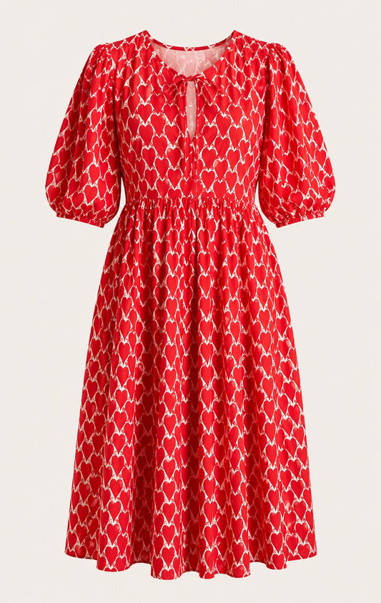 Pure Cotton Long Dress Indian Block Print Boho Colourful Summer Earthy Elegant Comfy Daywear Mom Outfit HOT RED