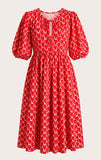 Pure Cotton Long Dress Indian Block Print Boho Colourful Summer Earthy Elegant Comfy Daywear Mom Outfit HOT RED