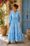 Elegant Cotton Dress Love Grey Aqua Blue Pink Hue