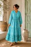 Elegant Cotton DressOcean Blue Turquoise
