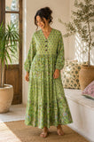 Elegant Cotton Dress Green Dream Floral Vacatio